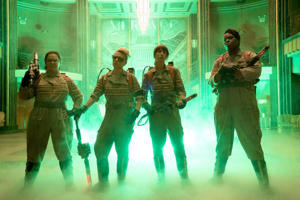 The Ghostbusters Abby (Melissa McCarthy), Holtzmann (Kate McKinnon), Erin (Kristen Wiig) and Patty (Leslie Jones) inside the Mercado Hotel Lobby in Columbia Pictures